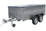 GARTENANHÄNGER 264/2 KIPP Zweiachsanhänger mit Stützrad, H-0-Fahrgestell, BIS-Bordwänden und grauer Flachplane – Image 4