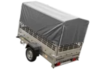 Großer 230×125 Anhänger mit hoher grauer Plane, Netzseiten und Stützrad – Gartenanhänger 230 KIPP – Image 3
