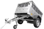 Kleiner Anhänger zu verkaufen – Gartenanhänger 150 KIPP [mit grauer Flachplane, Stützrad]