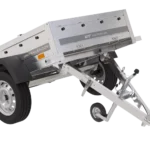 Kleinanhänger zu verkaufen Garden Trailer 150 KIPP [mit grauer Flachplane, Stützrad und Planenstützstangen]