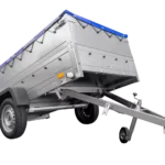 230 KIPP GARTENANHÄNGER MIT BEFESTIGTEM RAD, BIS-SCHLITTEN UND BLAUER FLACHABDECKUNG