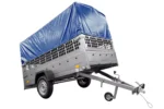 264 KIPP GARTENANHÄNGER MIT BEFESTIGTEM RAD, GITTERSCHIENEN, H-800-FAHRGESTELL UND BLAUER ABDECKUNG