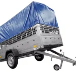 264 KIPP GARTENANHÄNGER MIT BEFESTIGTEM RAD, GITTERSCHIENEN, H-800-FAHRGESTELL UND BLAUER ABDECKUNG