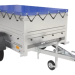 Garden Trailer 200 Kippanhänger mit Stützrad, Verlängerungen, H-0-Fahrgestell und blauer Plane