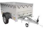 Garden Trailer 200 Kippanhänger mit Stützrad, Verlängerungen, H-0-Fahrgestell und grauer Plane