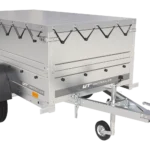 Garden Trailer 200 Kippanhänger mit Stützrad, Verlängerungen, H-0-Fahrgestell und grauer Plane