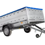 Einachsanhänger 264×150 UNITRAILER GARDEN 265 KIPP mit BIS-Bordwänden, H-0-Fahrgestell und blauer Plane