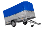 Einachsanhänger 264×150 UNITRAILER GARDEN 265 KIPP mit BIS-Bordwänden, H-800-Reifen und blauer Plane