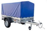 Garden Trailer 200 KIPP Gepäckanhänger 200 x 106 cm mit hoher blauer Plane, Bogen und Stützrad
