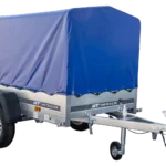 Garden Trailer 200 KIPP Gepäckanhänger 200 x 106 cm mit hoher blauer Plane, Bogen und Stützrad