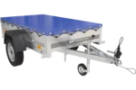 200 Kipp Gartenanhänger mit Stützrad, H-0-Fahrgestell und blauer Plane