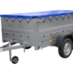 Gartenanhänger 264/2 KIPP-Doppelachsanhänger mit Stützrad, Bordwandaufsätzen und blauer Flachplane