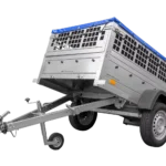 200×106 Mesh-Anhänger mit blauer Flachplane, Mesh-Seiten und Stützrad – Gartenanhänger 200 KIPP