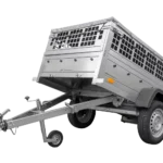 200×106 Mesh-Anhänger mit grauer Flachplane, Mesh-Seiten und Stützrad – Gartenanhänger 200 KIPP