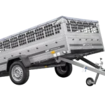 Leichter Anhänger 264×150 UNITRAILER GARDEN 265 KIPP mit Gitterwänden, H-0-Fahrgestell und grauer Plane