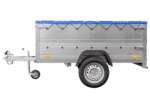 Neuer Anhänger 200×106 mit flacher Plane, Bordwandverbreiterungen und Stützrad – Gartenanhänger 200 KIPP