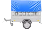 Neuer Anhänger zu verkaufen Garden Trailer 201 KIPP 500 kg 200×125 cm [mit hoher blauer Plane, Bogen, Netzseiten und Stützrad]