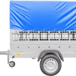 Neuer Anhänger zu verkaufen Garden Trailer 201 KIPP 500 kg 200×125 cm [mit hoher blauer Plane, Bogen, Netzseiten und Stützrad]