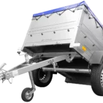 Kleiner Kippanhänger zu verkaufen – Gartenanhänger 150 KIPP [mit Bordwandaufsätzen und blauer Flachplane]