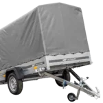 Straßenanhänger mit hoher Plane (110 cm), Reif (110 cm) und Stützrad 230×125 Gartenanhänger 230 KIPP