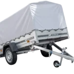 Straßenanhänger mit hoher Plane, H-800-Reifen und Stützrad 230×125 Gartenanhänger 230 KIPP