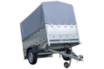 Einachsanhänger 200×125 mit Hochplane, Spriegel, Bordwänden und Stützrad – Gartenanhänger 201 KIPP