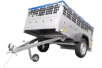 Einachsanhänger 200×125 mit flacher Plane, Planenstützstangen, Gitterwänden und Stützrad – Gartenanhänger 201 KIPP