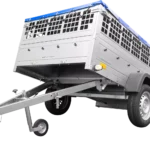 Einachsanhänger 200×125 mit flacher Plane, Planenstützstangen, Gitterwänden und Stützrad – Gartenanhänger 201 KIPP