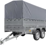 UNITRAILER GARDEN TRAILER 264/2 KIPP 2-Achs-PKW-Anhänger mit Stützrad, zusätzlichen Bordwänden, H-800-Fahrgestell und grauer Plane