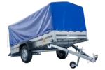 GARTENANHÄNGER 264 KIPP langer Autoanhänger mit Stützrad und blauer Plane