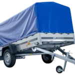GARTENANHÄNGER 264 KIPP langer Autoanhänger mit Stützrad und blauer Plane