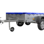 UNITRAILER 264/2 KIPP MIT STÜTZRAD, STÜTZSTANGE UND BLAUER FLACHABDECKUNG